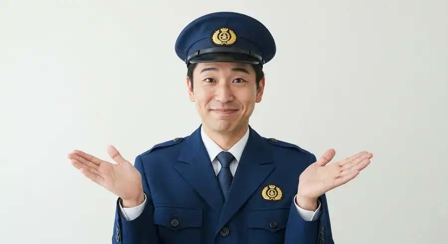 防犯カメラ設置依頼を断る警察官のジェスチャー